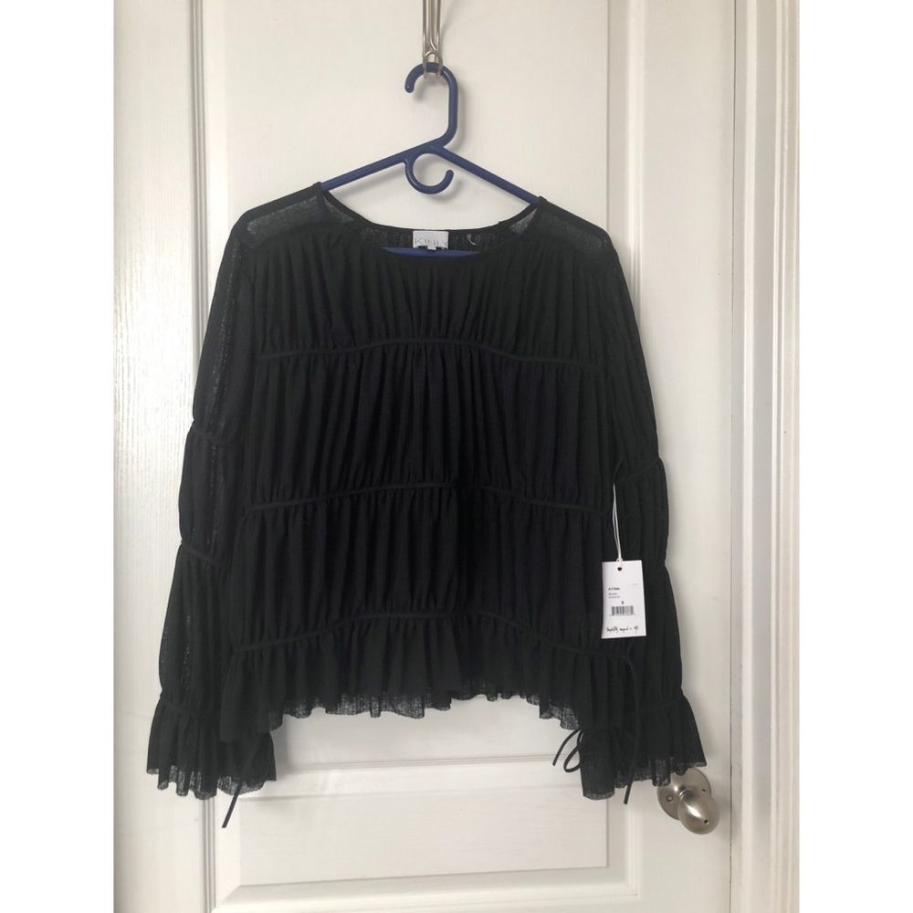 Whimsygoth KINLY Ruched Long sleeve Top- Black